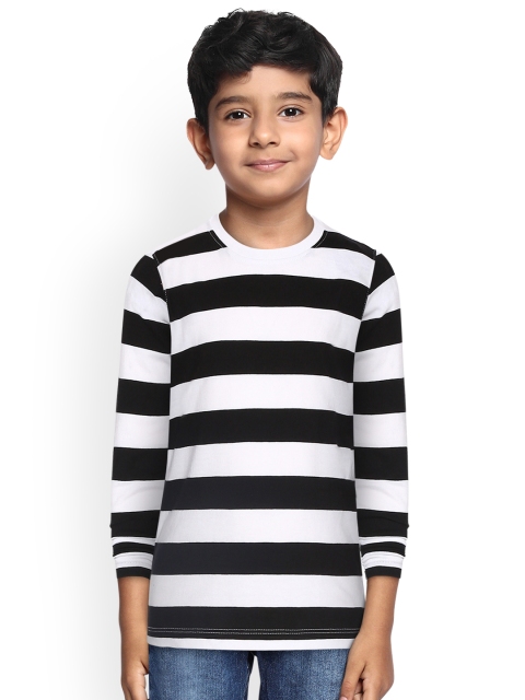 

YK Boys White & Black Pure Cotton Striped Round Neck T-shirt