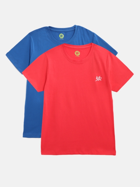 

YK Boys Pack of 2 Solid Round Neck T-shirts, Red