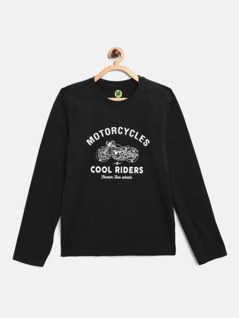 

YK Boys Black White Biker Printed Round Neck Pure Cotton T-shirt