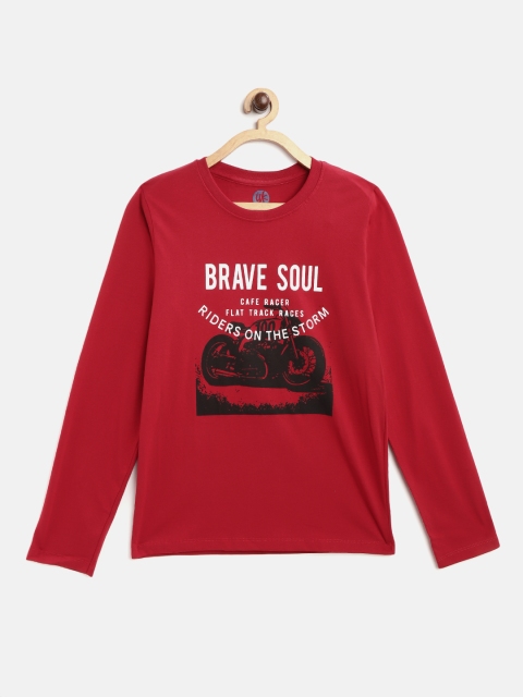 

YK Boys Red Biker Printed Round Neck Pure Cotton T-shirt