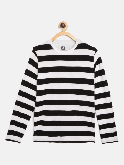 

YK Boys White & Black Pure Cotton Striped Round Neck T-shirt