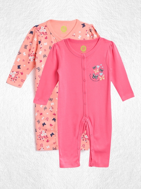

YK Infant Girls Pack of 2 Pure Cotton Rompers, Pink