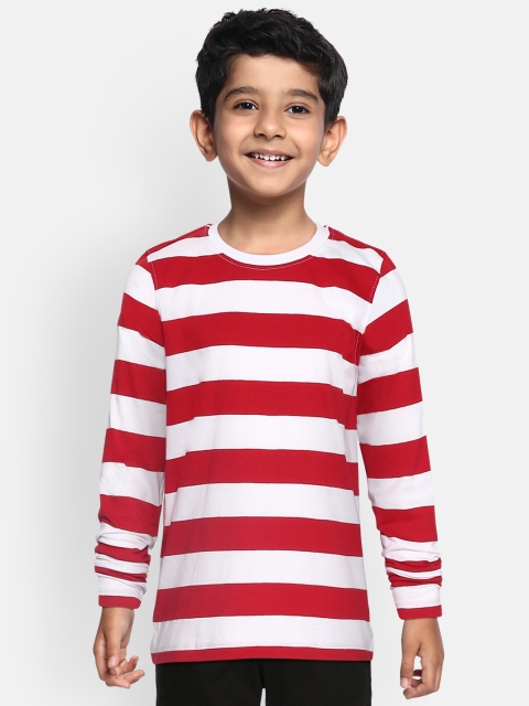 

YK Boys Red & White Pure Cotton Striped Round Neck T-shirt
