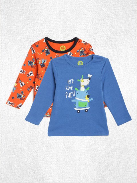 

YK Infant Boys Pack of 2 Printed Pure Cotton Round Neck T-shirts, Orange