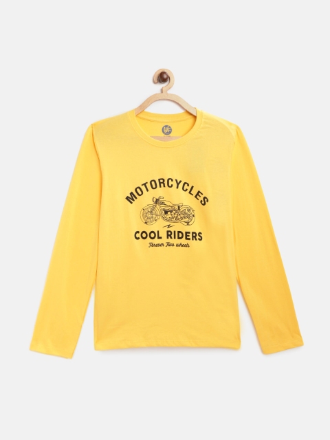 

YK Boys Yellow Biker Printed Round Neck Pure Cotton T-shirt