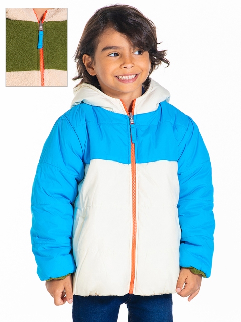 

Cherry Crumble Kids White & Beige Colourblocked Reversible Padded Jacket