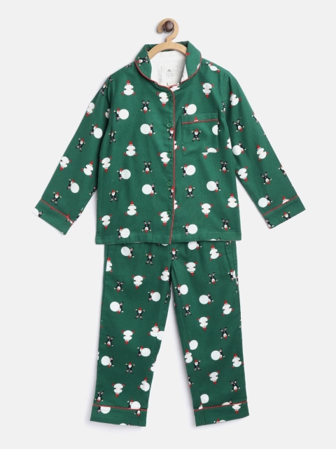 

Cherry Crumble Kids Green Printed Night suit with Eye Mask