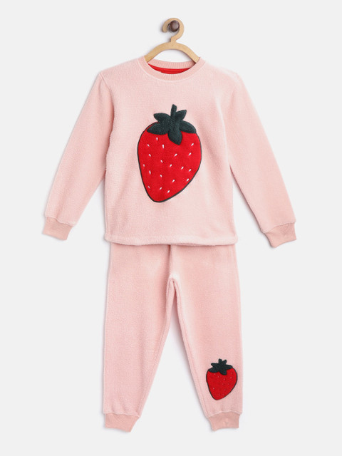 

Cherry Crumble Unisex Kids Peach-Coloured Printed Night suit