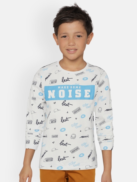 

Palm Tree Boys White Blue Music Print Round Neck Pure Cotton T-shirt
