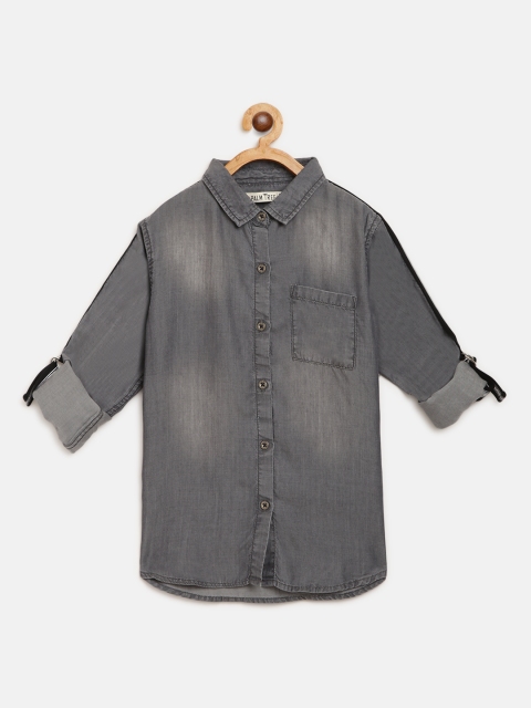 

Palm Tree Girls Charcoal Grey Regular Fit Faded Denim Casual Shirt