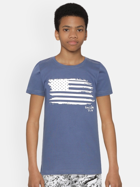 

Gini and Jony Boys Blue & White Flag Print Pure Cotton Round Neck T-shirt