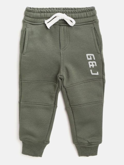 

Gini and Jony Boys Olive Green Solid Joggers