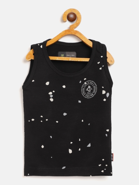 

Gini and Jony Boys Black & White Abstract Print Round Neck Pure Cotton T-shirt