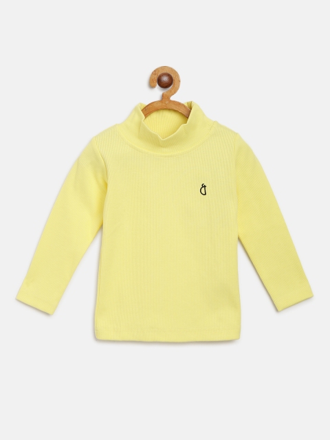 

Gini and Jony Girls Yellow Ribbed High Neck Pure Cotton Top