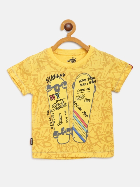

Gini and Jony Boys Yellow & Black Skateboard Print Round Neck T-shirt