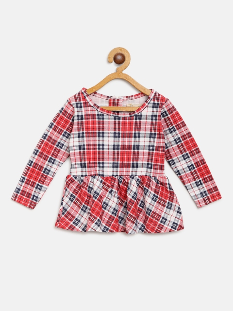 

Gini and Jony Girls Red & White Checked Peplum Pure Cotton Top