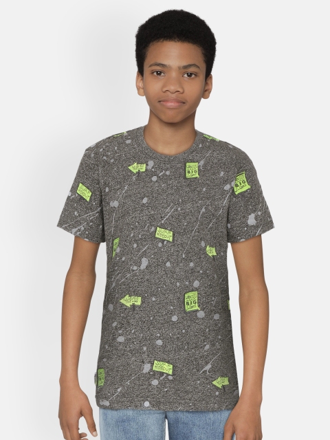 

Gini and Jony Boys Charcoal Grey & Fluorescent Green Printed Round Neck T-shirt