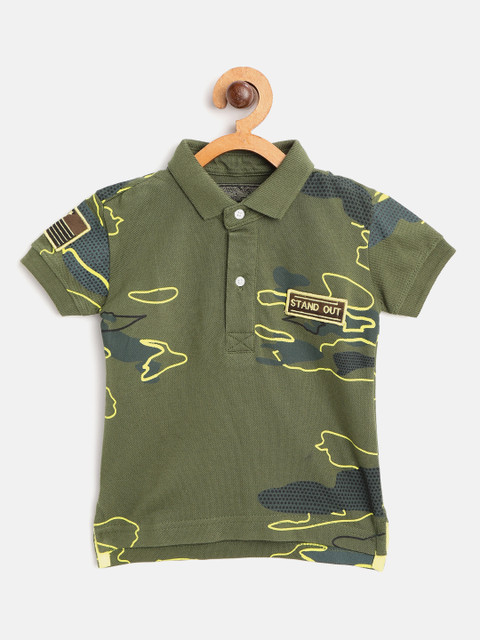 

Gini and Jony Boys Olive Green Camouflage Print Polo Collar T-shirt