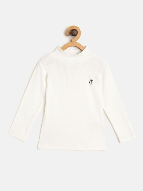 

Gini and Jony Girls White Ribbed High Neck Pure Cotton Top