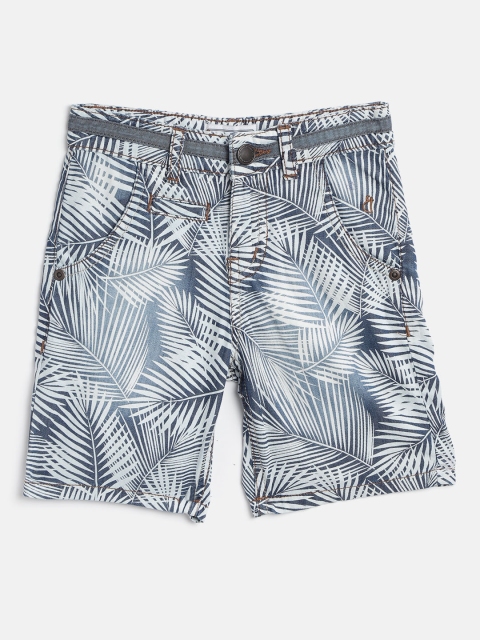 

Gini and Jony Boys Navy Blue & White Tropical Print Regular Fit Chambray Shorts