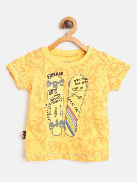 

Gini and Jony Boys Yellow Skateboard Print Round Neck T-shirt