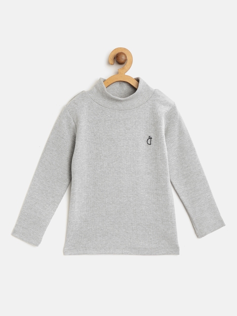 

Gini and Jony Girls Grey Melange Ribbed High Neck Pure Cotton Top