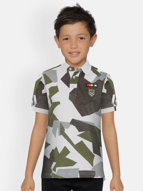 

Palm Tree Boys White & Olive Green Geometric Print Solid Polo Collar T-shirt