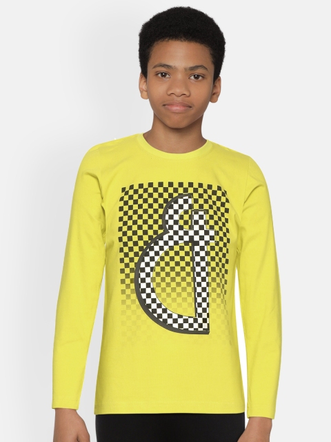 

Gini and Jony Boys Lime Green & Black Checked & Brand Logo Print Round Neck T-shirt