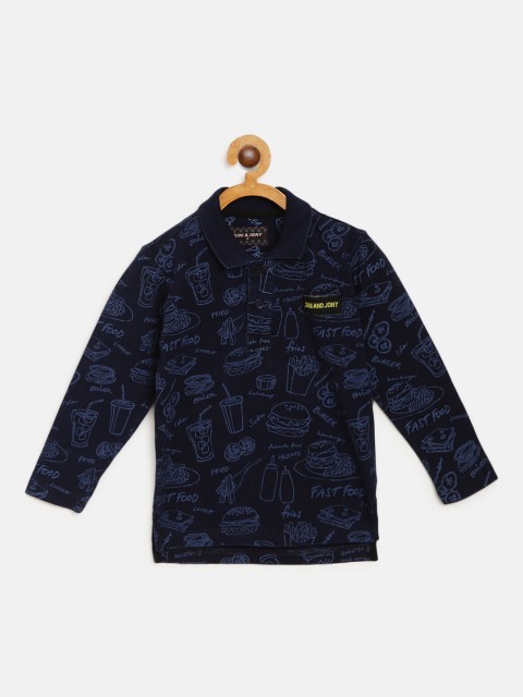 

Gini and Jony Boys Navy Blue Conversational Print Polo Collar T-shirt