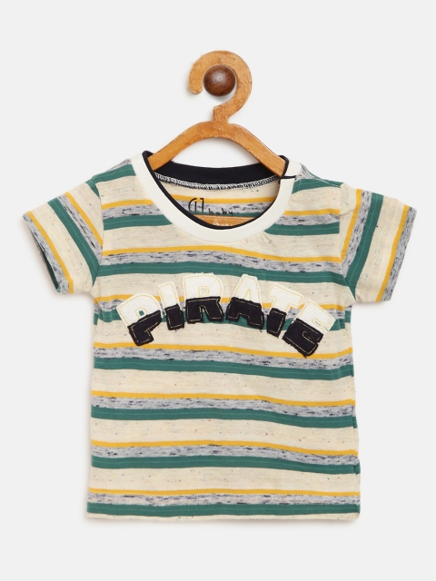 

Gini and Jony Boys Beige & Green Striped Round Neck T-shirt