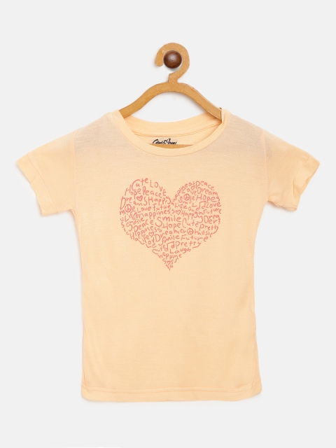 

Gini and Jony Girls Peach-Coloured Heart Print Round Neck T-shirt