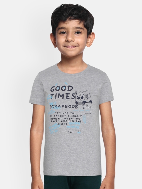 

Palm Tree Boys Grey Melange Typography Print Round Neck T-shirt