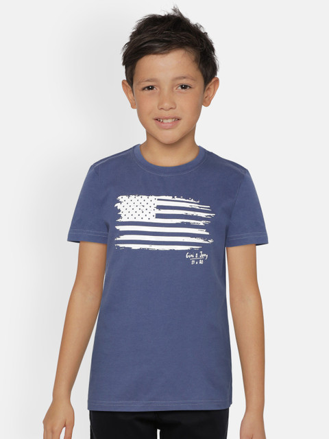 

Gini and Jony Boys Blue & White Flag Print Round Neck T-shirt