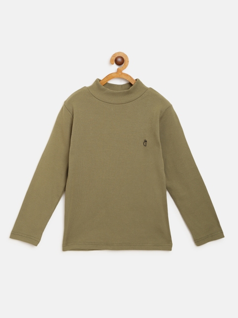 

Gini and Jony Girls Olive Green Ribbed Pure Cotton Top