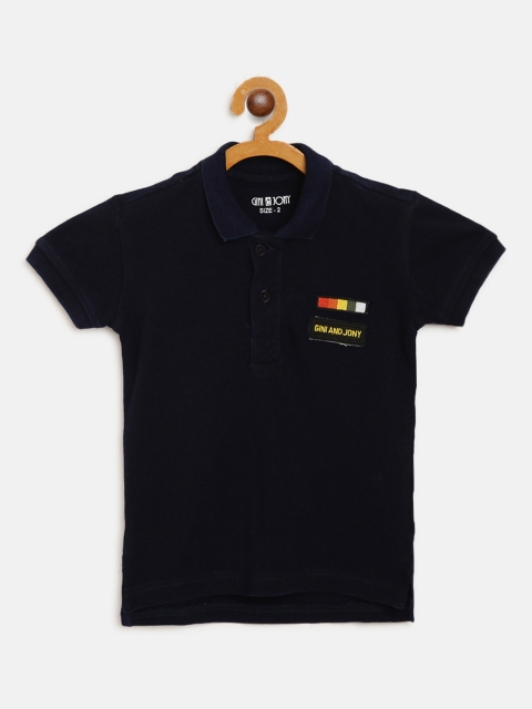

Gini and Jony Boys Navy Blue Solid Polo Collar T-shirt