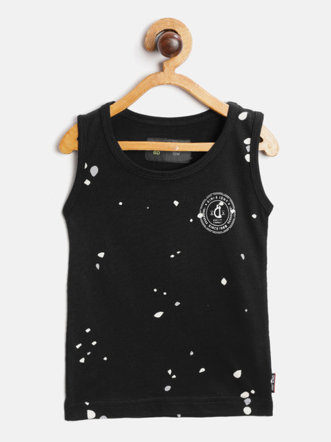 

Gini and Jony Boys Black & White Abstract Print Pure Cotton Round Neck T-shirt