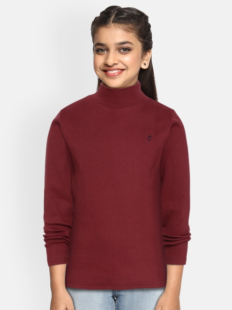 

Gini and Jony Girls Maroon Ribbed Skivvy Pure Cotton Top