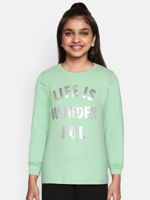 

Gini and Jony Girls Mint Green & Silver Typography Print Round Neck T-shirt