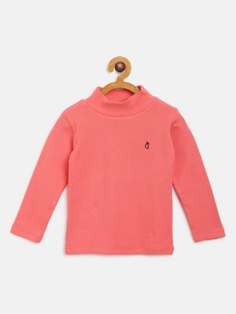 

Gini and Jony Girls Coral Pink Ribbed Skivvy Pure Cotton Top