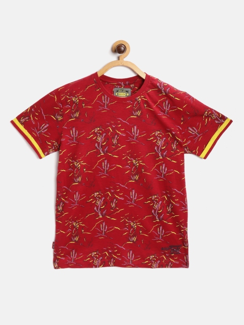 

Gini and Jony Boys Red & Yellow Cactus Print Pure Cotton Round Neck T-shirt