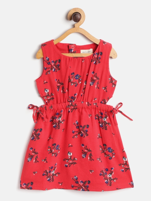 

Gini and Jony Girls Red & Navy Blue Floral Print Fit and Flare Dress with Gathers