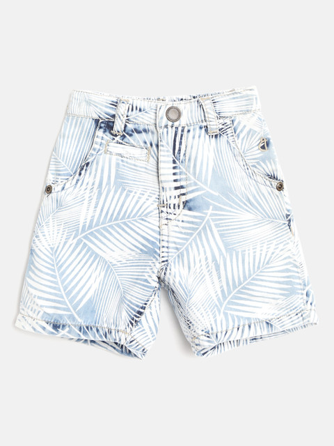 

Gini and Jony Boys Blue & White Tropical Print Regular Fit Chambray Shorts