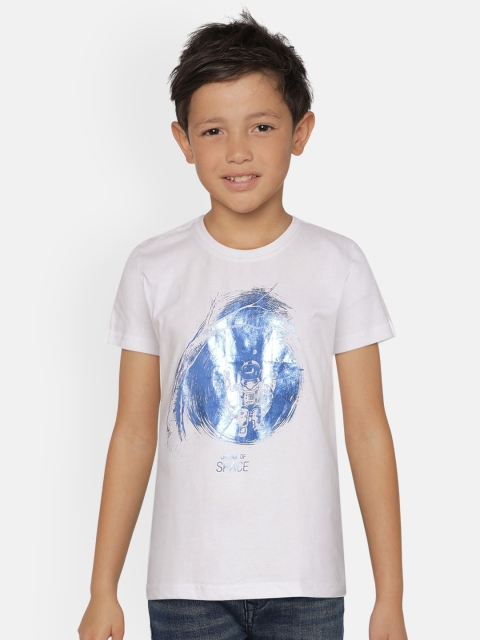 

Palm Tree Boys White & Blue Sheen Spaceman Print Round Neck T-shirt