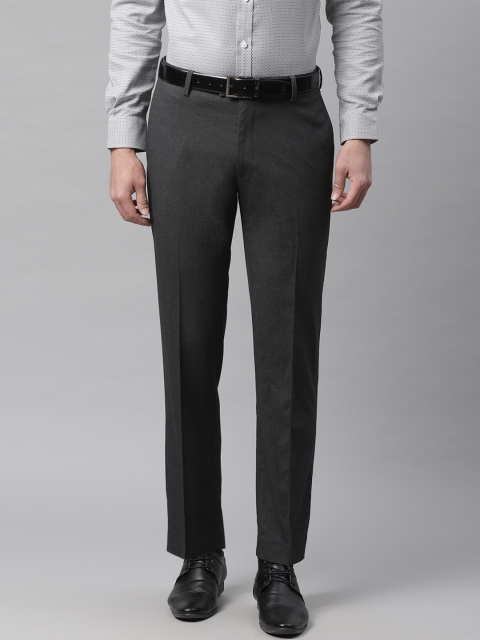

Marks & Spencer Men Charcoal Grey Tailored Fit Solid Formal Trousers