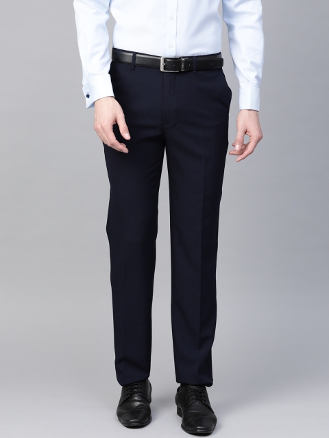 

Marks & Spencer Men Navy Blue Slim Fit Solid Regular Trousers