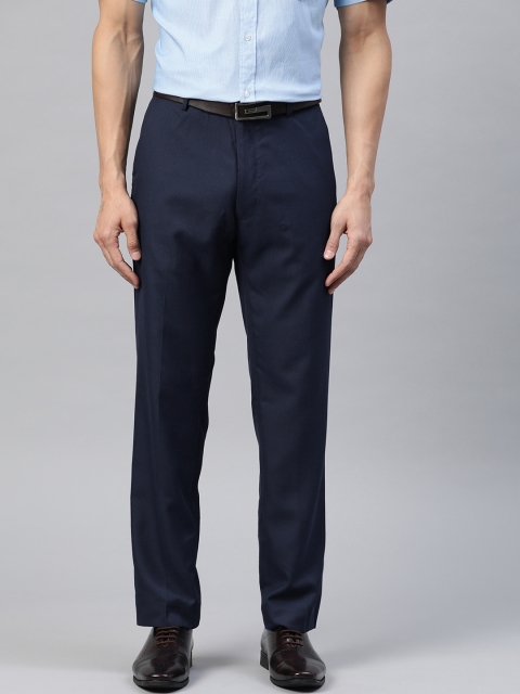 

Marks & Spencer Men Navy Blue Tailored Fit Solid Formal Trousers