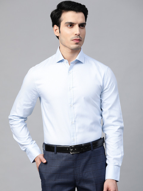 

Marks & Spencer Men Blue & White Slim Fit Checked Formal Shirt