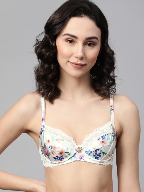 

Marks & Spencer Off-White & Blue Printed Underwired Non Padded Balconette Bra T816400N