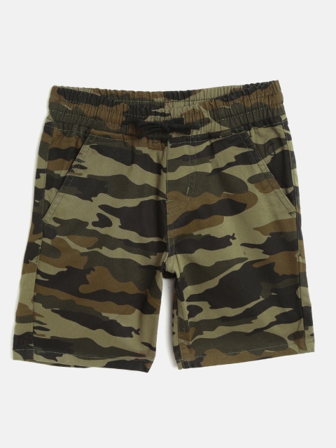 

Gini and Jony Boys Olive Green & Black Camouflage Print Regular Fit Shorts