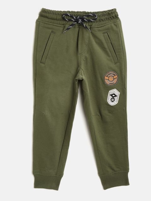 

Gini and Jony Boys Olive Green Solid Joggers